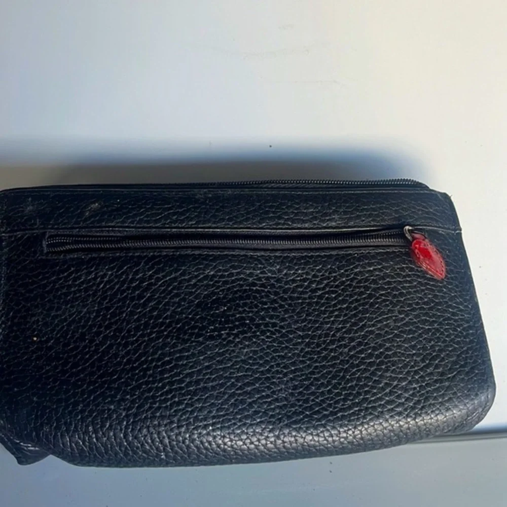 Brighton Leather Black Red Wallet Wristlet Silver Trim Pockets Zippered